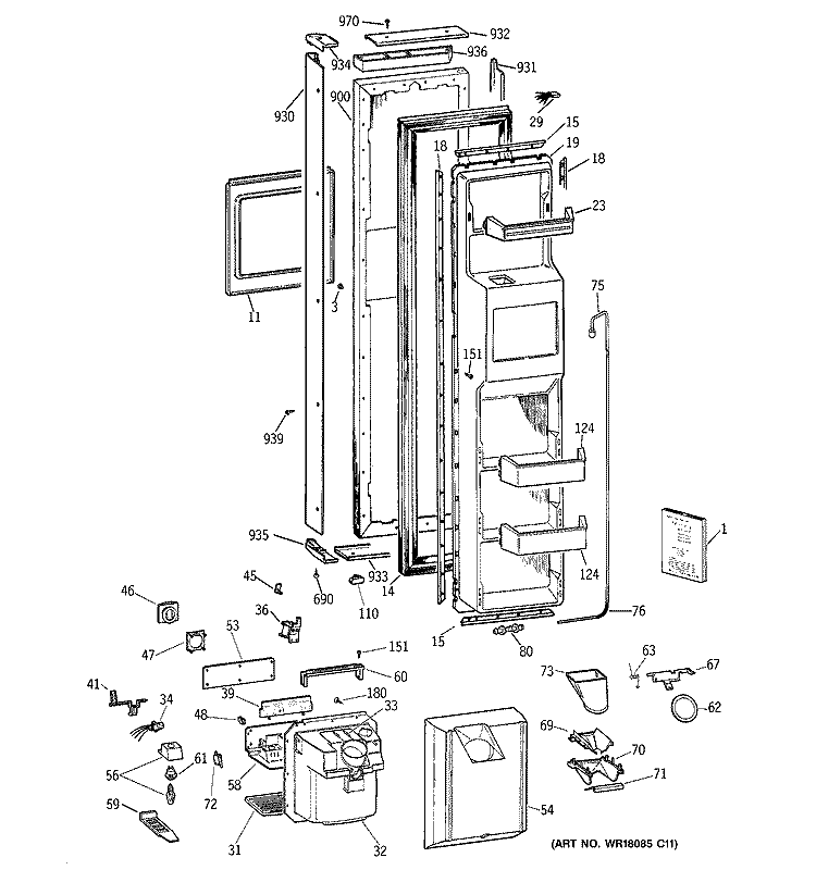 FREEZER DOOR Diagram and Parts List for TPG21KRCGWH  General Electric Refrigerator