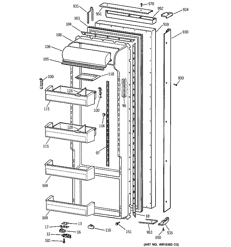 FRESH FOOD DOOR Diagram and Parts List for TPG21KRCGWH  General Electric Refrigerator