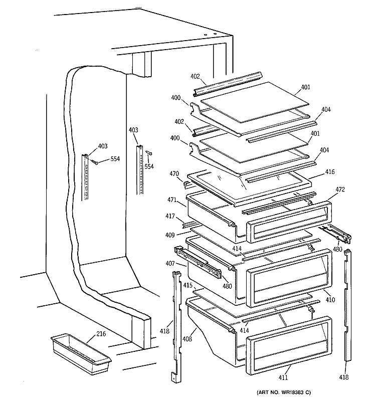 FRESH FOOD SHELVES Diagram and Parts List for TPG21KRCGWH  General Electric Refrigerator
