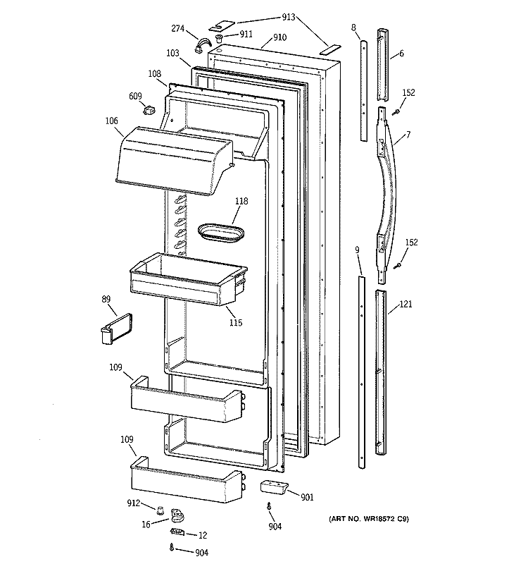 FRESH FOOD DOOR Diagram and Parts List for TPG24PRCGBB  General Electric Refrigerator