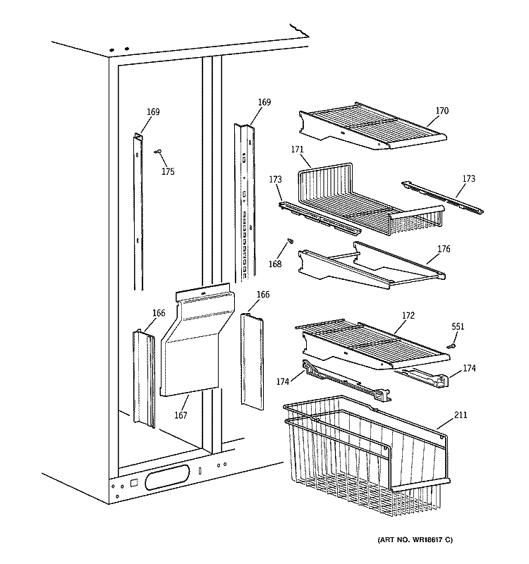 FREEZER SHELVES Diagram and Parts List for TPG24PRCGBB  General Electric Refrigerator