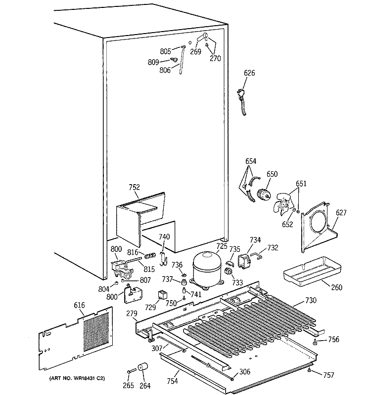 UNIT PARTS Diagram and Parts List for TPG24PRCGBB  General Electric Refrigerator