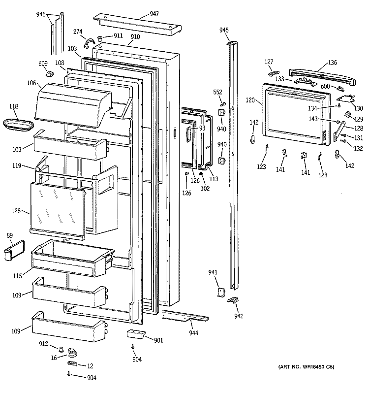FRESH FOOD DOOR Diagram and Parts List for TPG24BFCGBB  General Electric Refrigerator