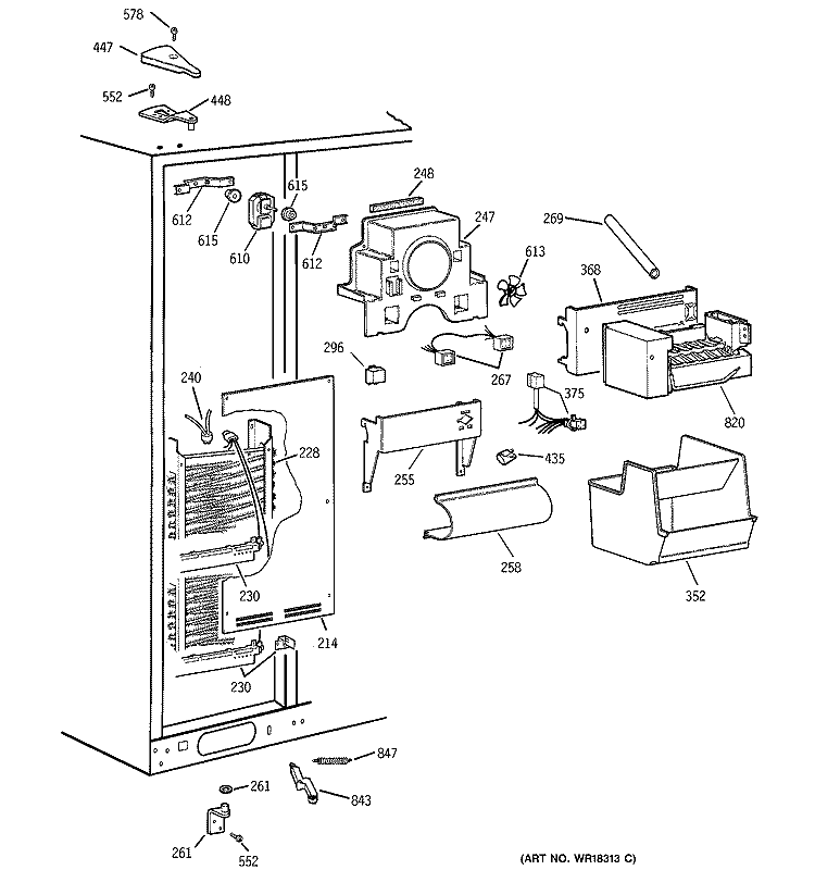 FREEZER SECTION Diagram and Parts List for TPJ24BIBGWW  General Electric Refrigerator