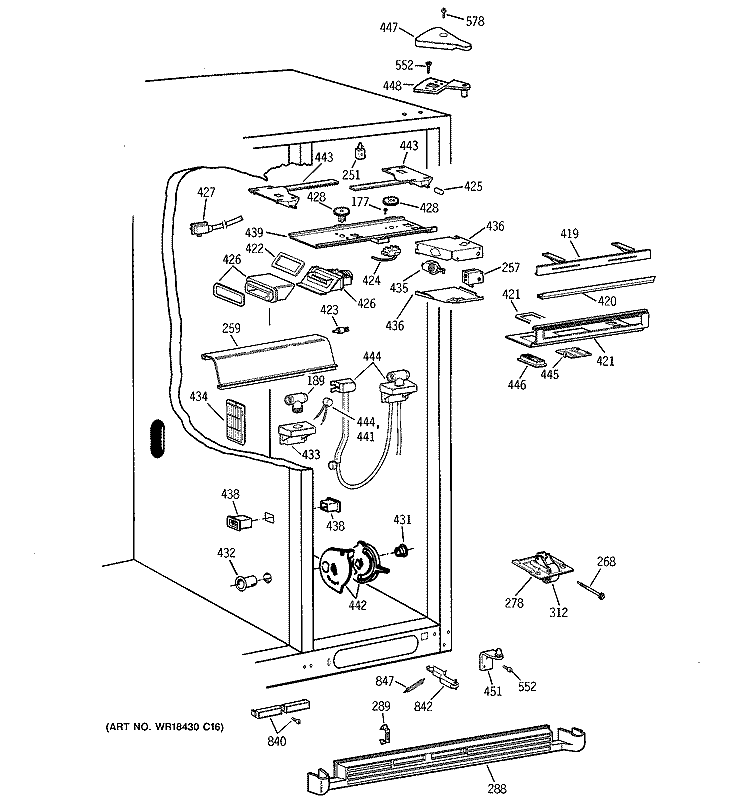 FRESH FOOD SECTION Diagram and Parts List for TPJ24BIBGWW  General Electric Refrigerator