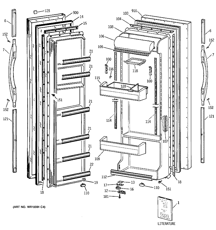 DOORS Diagram and Parts List for TFK25ZACGAA  General Electric Refrigerator