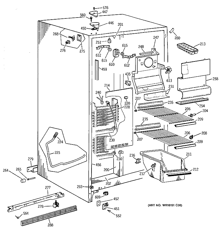 FREEZER SECTION Diagram and Parts List for TFK25ZACGAA  General Electric Refrigerator