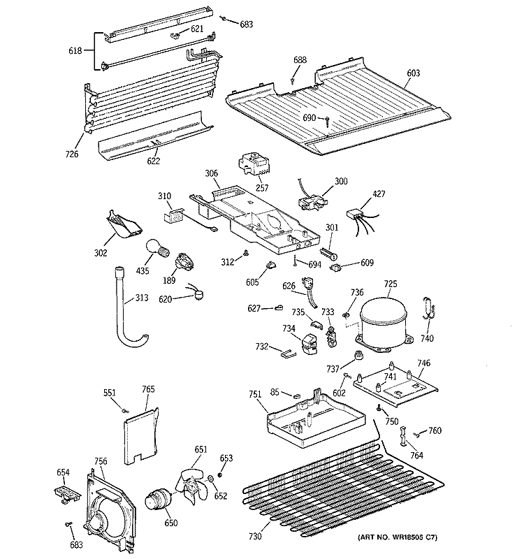 UNIT PARTS Diagram and Parts List for CTZ16DACDRWW  Hotpoint Refrigerator