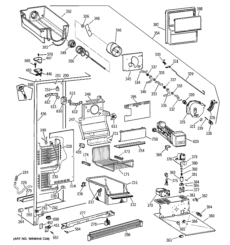 FREEZER SECTION Diagram and Parts List for TFG25PRBEBS  General Electric Refrigerator
