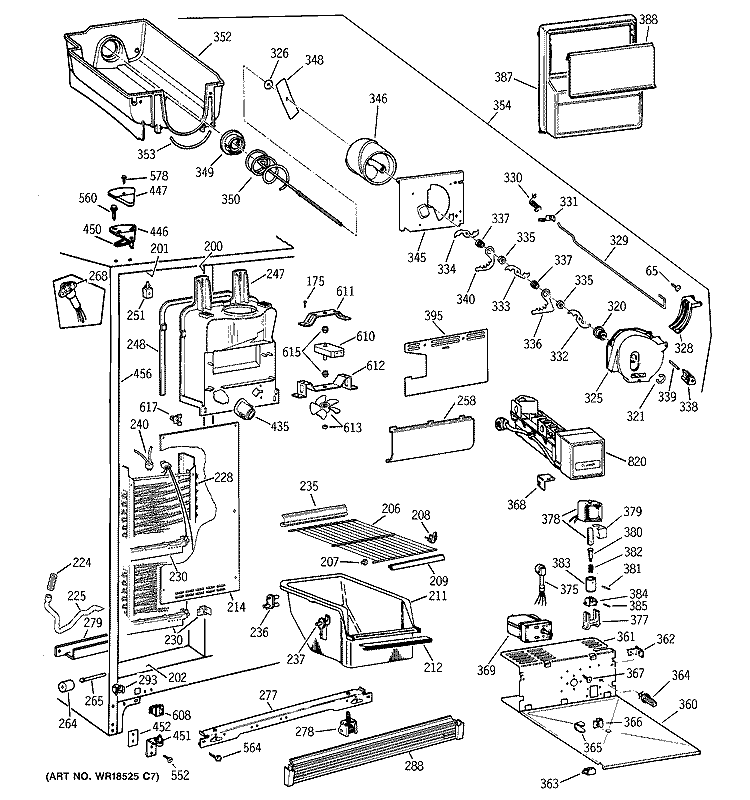 FREEZER SECTION Diagram and Parts List for TFM25CRBEBS  General Electric Refrigerator