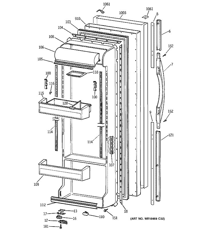 FRESH FOOD DOOR Diagram and Parts List for TFM25PRBEBS  General Electric Refrigerator