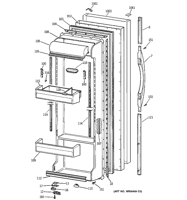 FRESH FOOD DOOR Diagram and Parts List for TFS22PPBEBS  General Electric Refrigerator