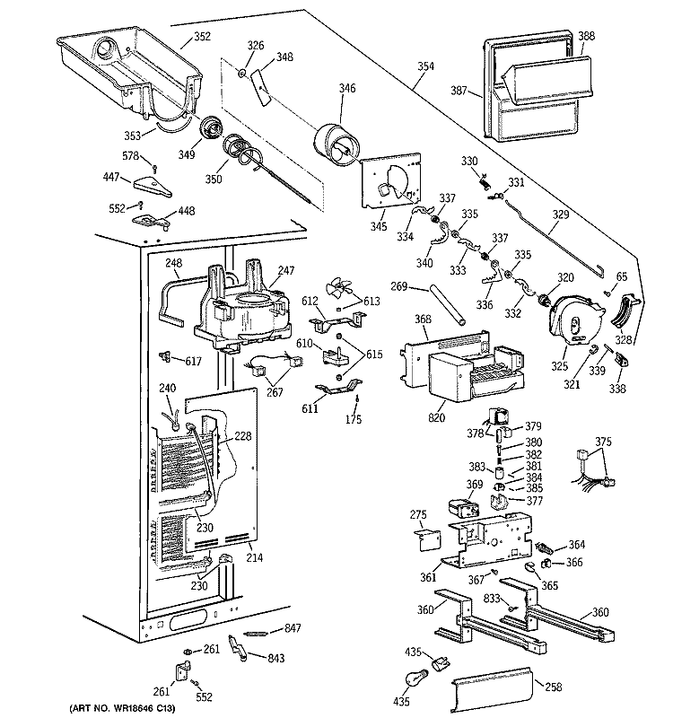 FREEZER SECTION Diagram and Parts List for TFS28PBBBBS  General Electric Refrigerator