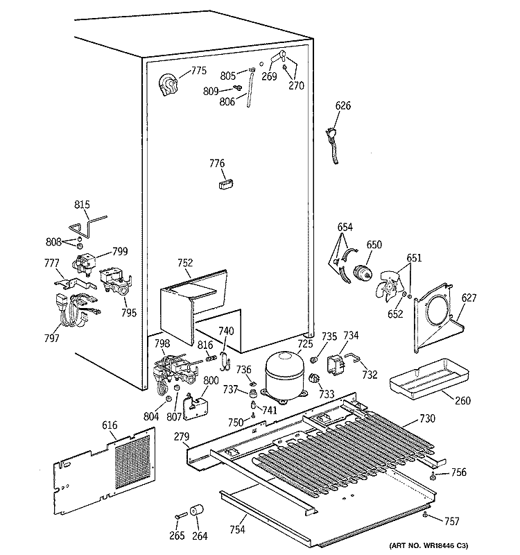 UNIT PARTS Diagram and Parts List for TFS28PBBBBS  General Electric Refrigerator
