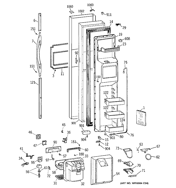 FREEZER DOOR Diagram and Parts List for TFS28PBBEBS  General Electric Refrigerator