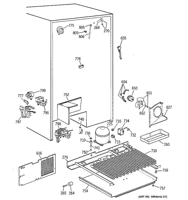 UNIT PARTS Diagram and Parts List for TFS28PBBEBS  General Electric Refrigerator