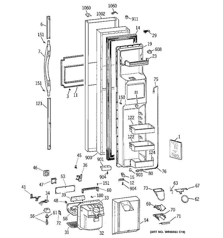 FREEZER DOOR Diagram and Parts List for TFS28PPBBBS  General Electric Refrigerator