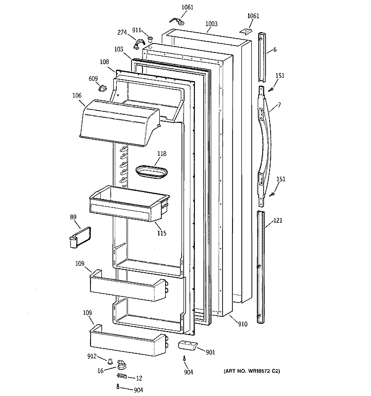 FRESH FOOD DOOR Diagram and Parts List for TFS28PPBBBS  General Electric Refrigerator