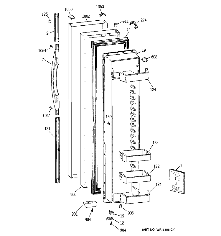 FREEZER DOOR Diagram and Parts List for TPS24PIBCBS  General Electric Refrigerator