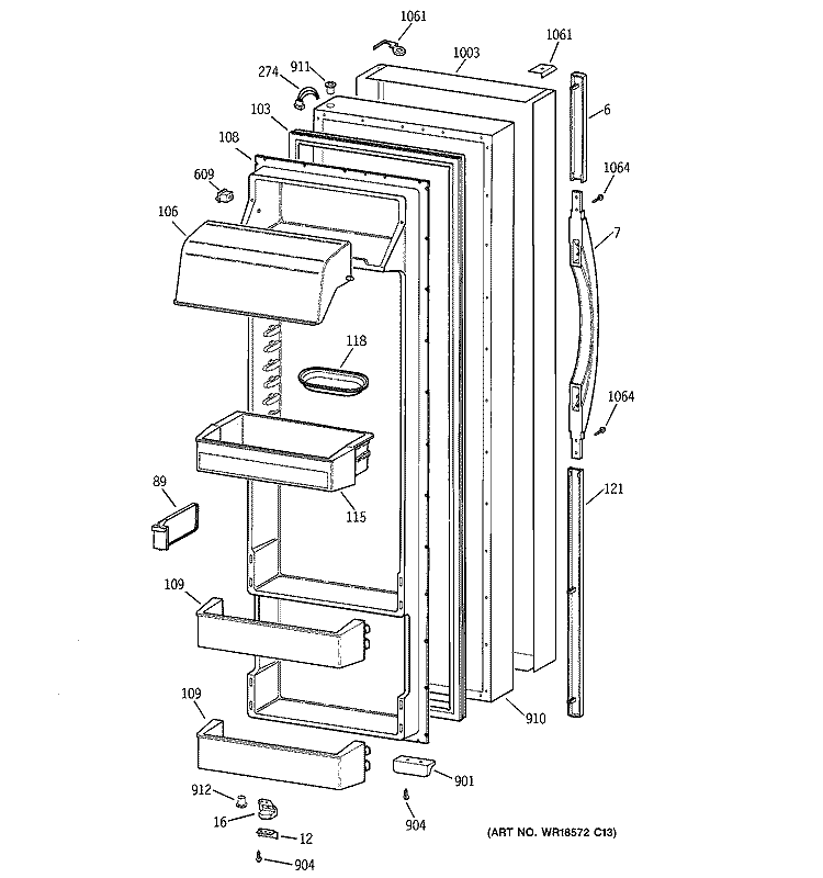 FRESH FOOD DOOR Diagram and Parts List for TPS24PIBCBS  General Electric Refrigerator