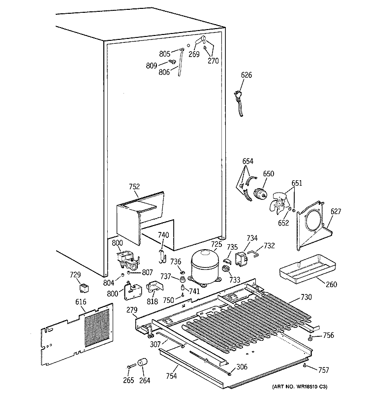 UNIT PARTS Diagram and Parts List for TPS24PIBCBS  General Electric Refrigerator
