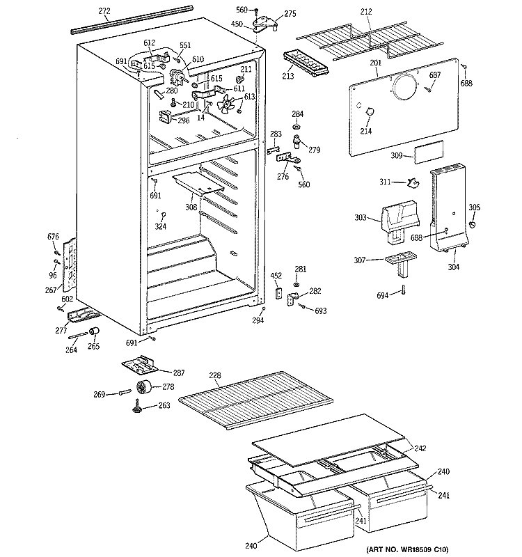 CABINET Diagram and Parts List for CTZ16DACJRWW  Hotpoint Refrigerator