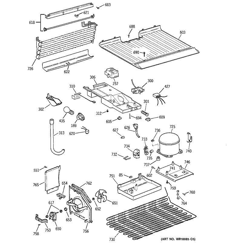 UNIT PARTS Diagram and Parts List for CTZ16EACKRWW  Hotpoint Refrigerator