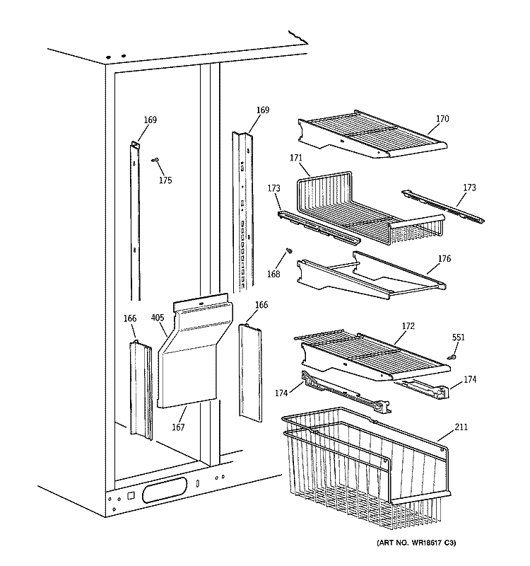 FREEZER SHELVES Diagram and Parts List for TPG24PFCCBS  General Electric Refrigerator