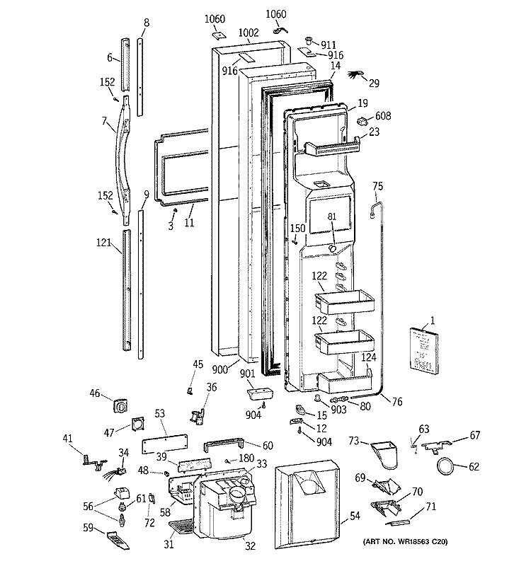 FREEZER DOOR Diagram and Parts List for TPG24PRCCBS  General Electric Refrigerator