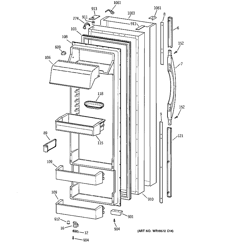 FRESH FOOD DOOR Diagram and Parts List for TPG24PRCCBS  General Electric Refrigerator