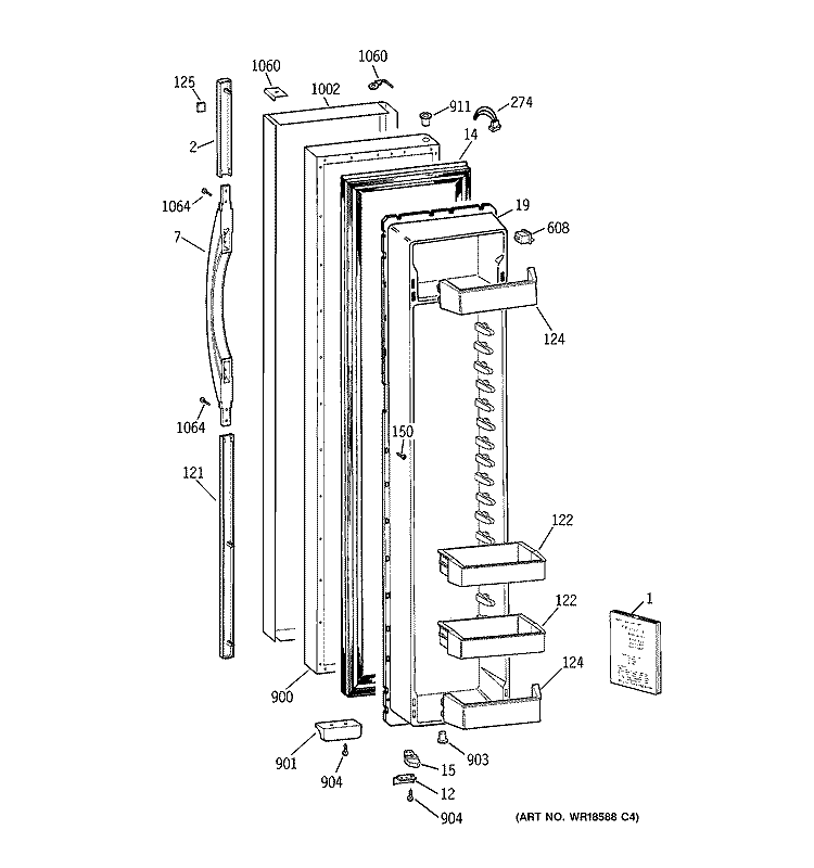 FREEZER DOOR Diagram and Parts List for TPS24PIBEBS  General Electric Refrigerator