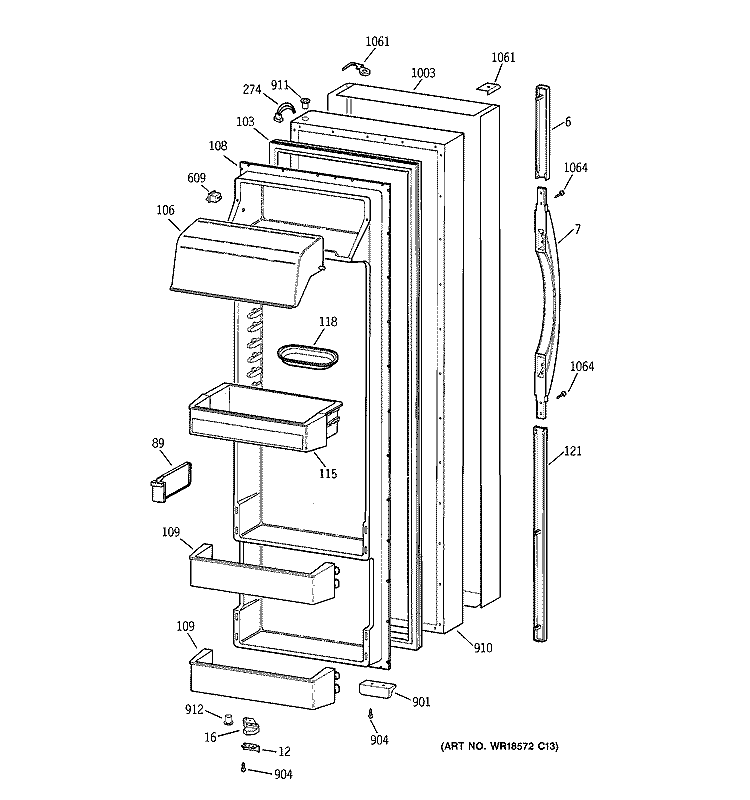 FRESH FOOD DOOR Diagram and Parts List for TPS24PIBEBS  General Electric Refrigerator
