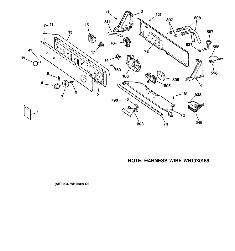 CONTROLS & BACKSPLASH Diagram and Parts List for WISR309DTBWW  General Electric Washer