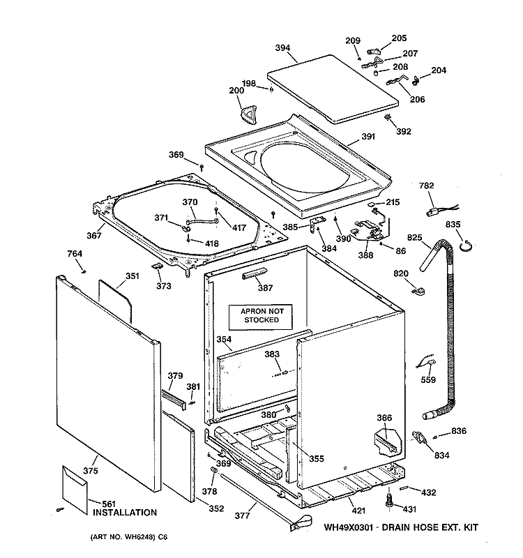 CABINET, COVER & FRONT PANEL Diagram and Parts List for YISR309JTBAA  General Electric Washer