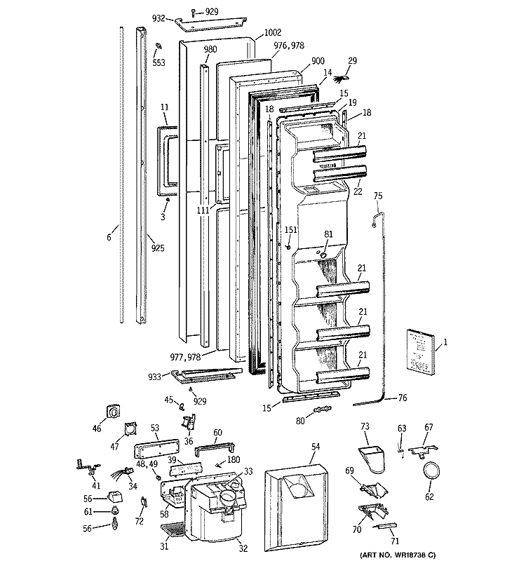 FREEZER DOOR Diagram and Parts List for TFB26PPDABB  General Electric Refrigerator