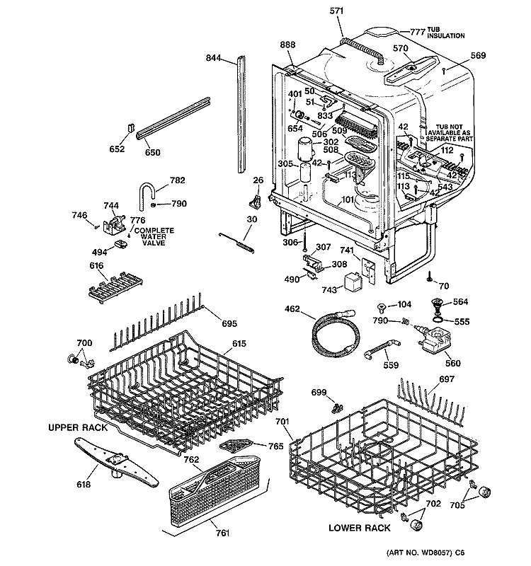 BODY PARTS Diagram and Parts List for EDW2060F00SS  General Electric Dishwasher