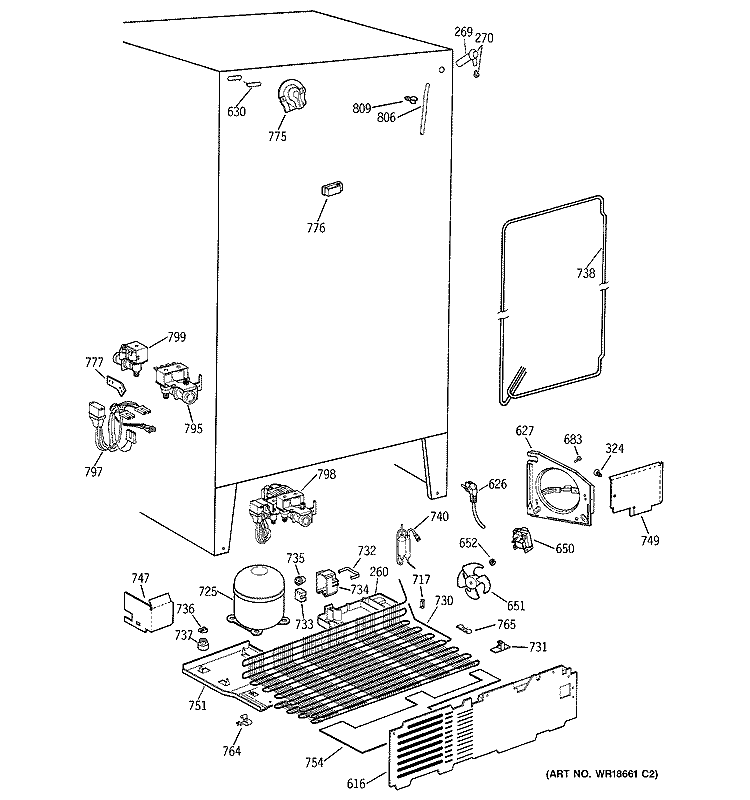 UNIT PARTS Diagram and Parts List for TFB26SPDABS  General Electric Refrigerator