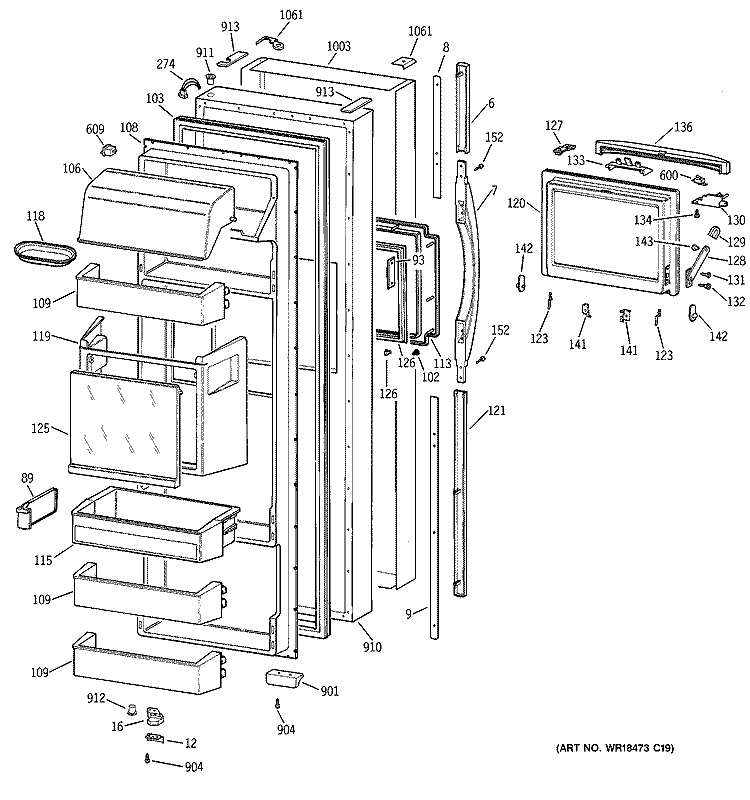 FRESH FOOD DOOR Diagram and Parts List for TPG24PFCEBS  General Electric Refrigerator