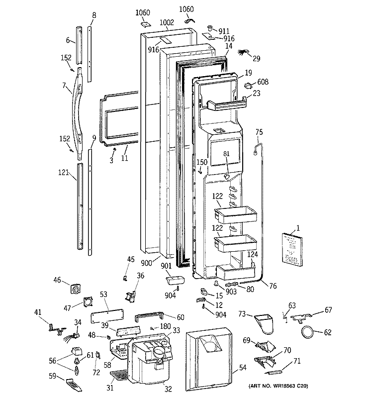FREEZER DOOR Diagram and Parts List for TPG24PRCEBS  General Electric Refrigerator