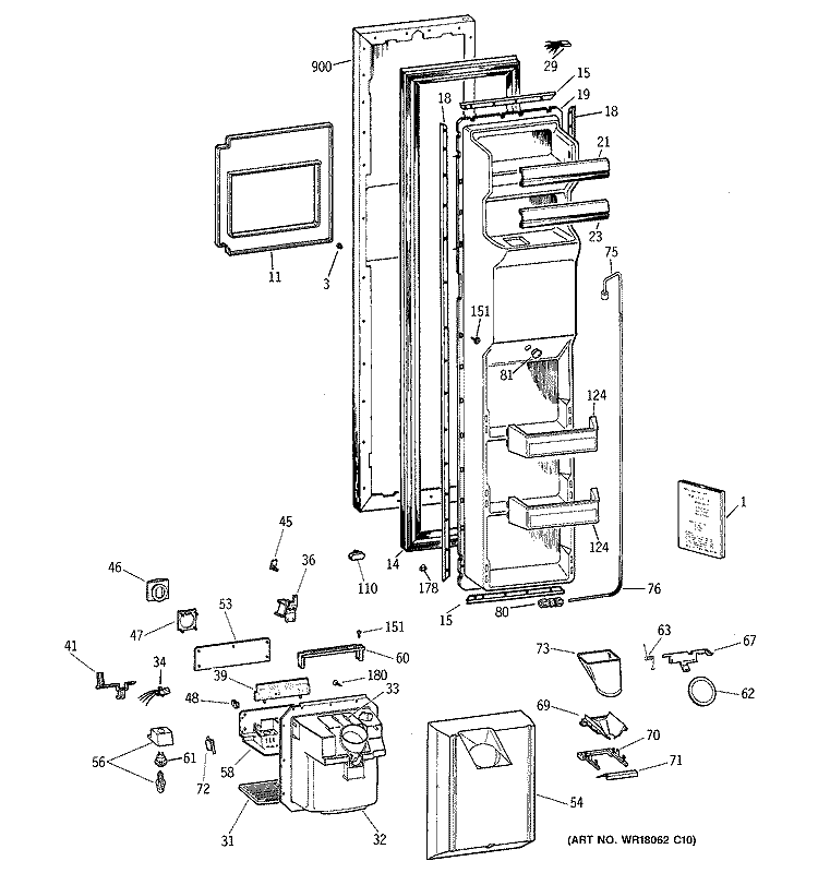 FREEZER DOOR Diagram and Parts List for ZFSB27DABSS  General Electric Refrigerator