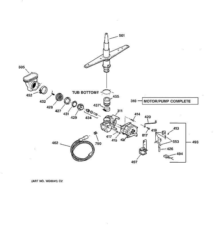 MOTOR - PUMP MECHANISM Diagram and Parts List for GSD2615F00AA  General Electric Dishwasher
