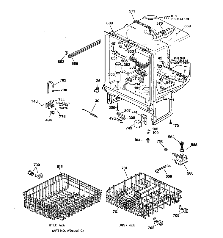 BODY PARTS Diagram and Parts List for GSD3115F00AA  General Electric Dishwasher