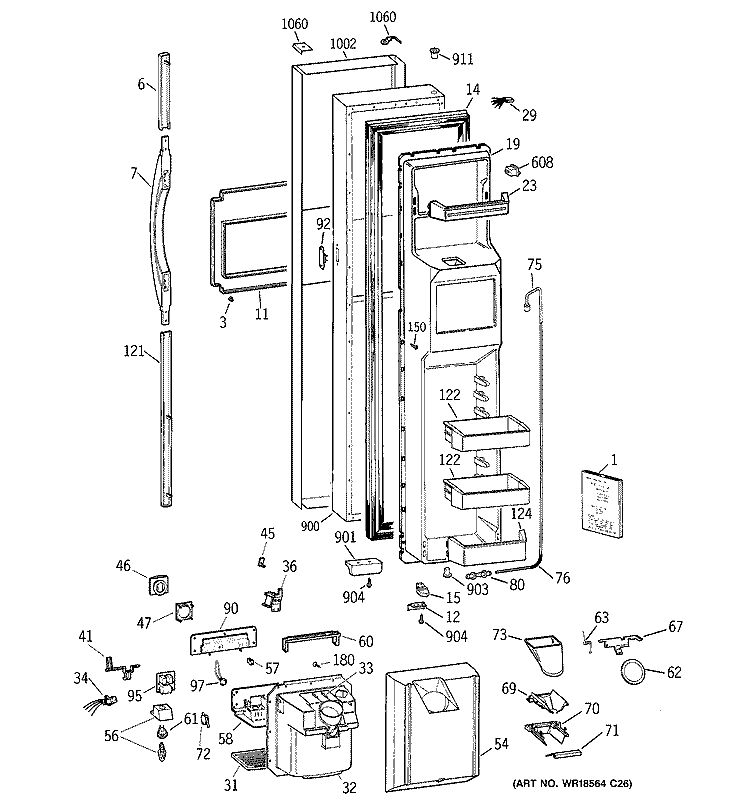 FREEZER DOOR Diagram and Parts List for TPS24PBBGBS  General Electric Refrigerator