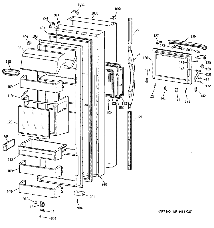 FRESH FOOD DOOR Diagram and Parts List for TPS24PBBGBS  General Electric Refrigerator