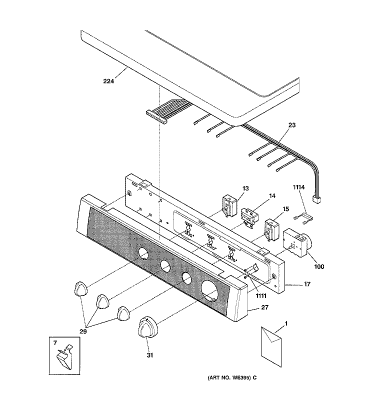 CONTROL PANEL Diagram and Parts List for DSXH43EV1WW  General Electric Dryer