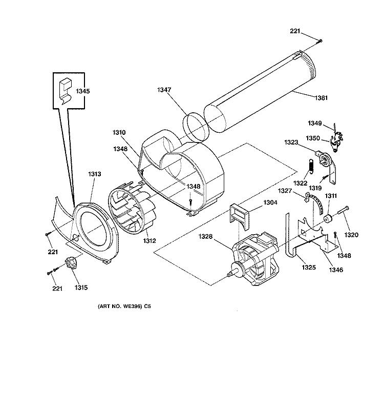 MOTOR Diagram and Parts List for DSXH43EV1WW  General Electric Dryer