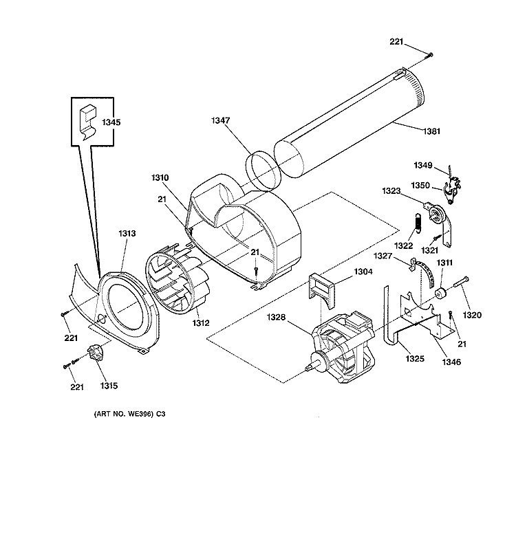 MOTOR Diagram and Parts List for DSXH43GV1WW  General Electric Dryer