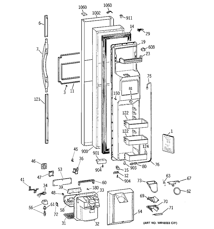 FREEZER DOOR Diagram and Parts List for TPS24PPBGBS  General Electric Refrigerator