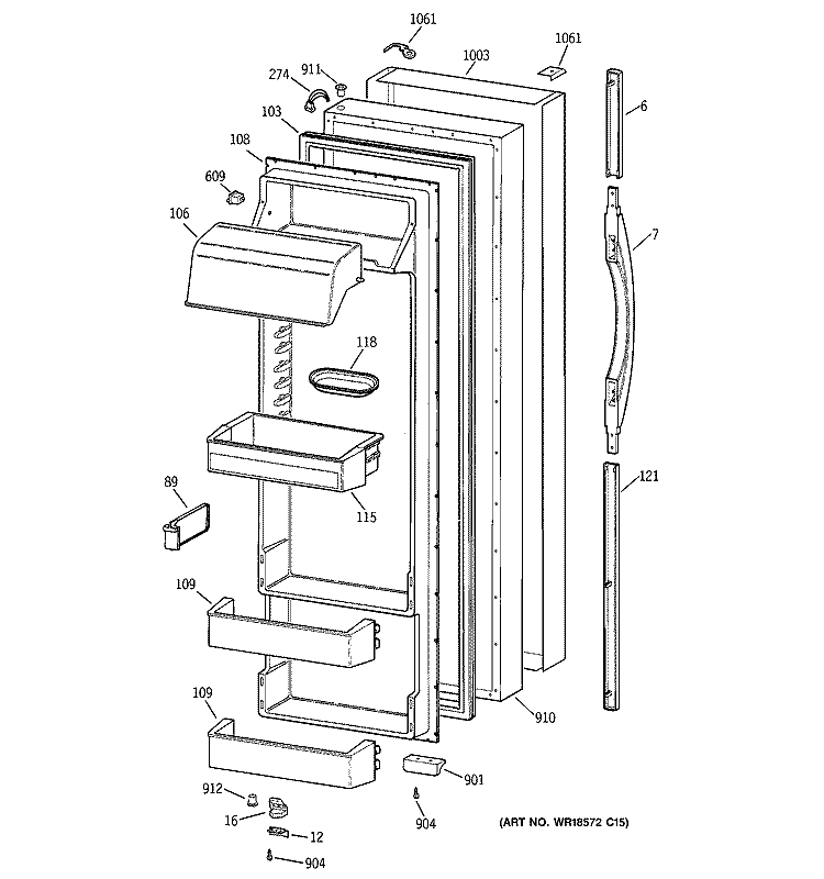FRESH FOOD DOOR Diagram and Parts List for TPS24PPBGBS  General Electric Refrigerator