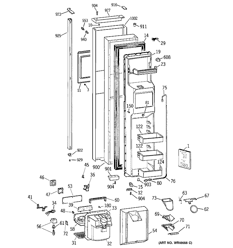 FREEZER DOOR Diagram and Parts List for TPS24BPCGBS  General Electric Refrigerator